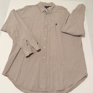 Ralph Lauren Blake XL Tan Blue Gold Stripe Check Button Down Shirt